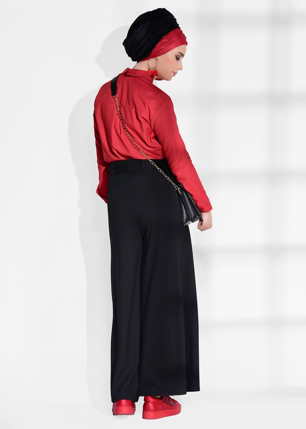 Hijab clothing BLACK BELTED BOOTH PANTS 068-1 