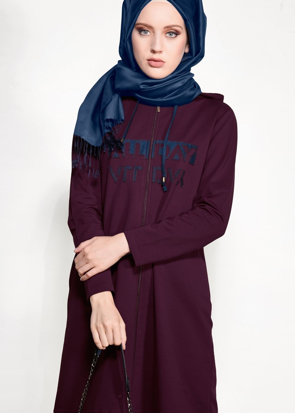 Tesettür giyim BORDO KAPÜŞONLU EŞOFMAN TAKIMI 10104