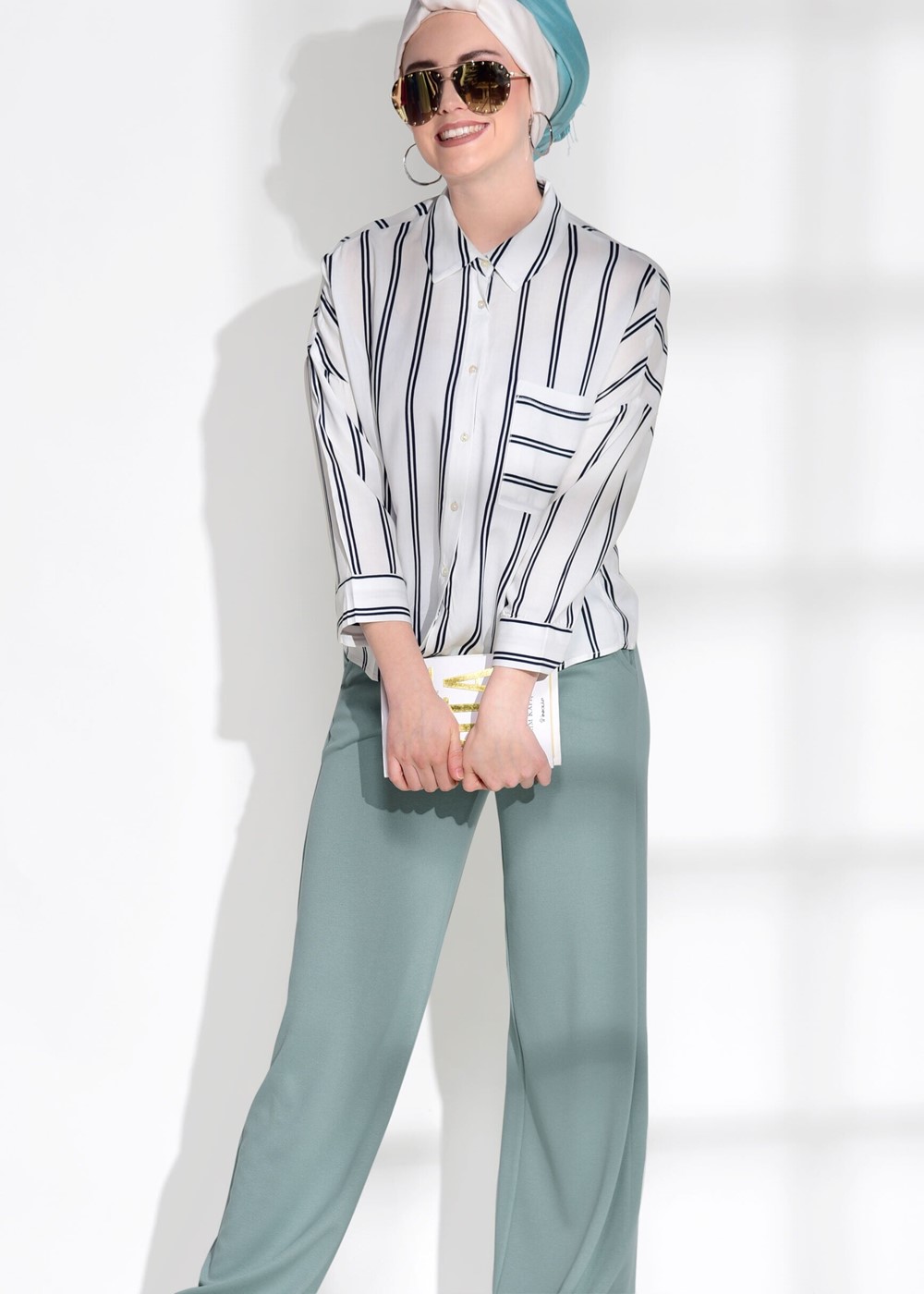 Vêtements hijab VERT T 514 Bsm-Cep Detaylı Pantolon