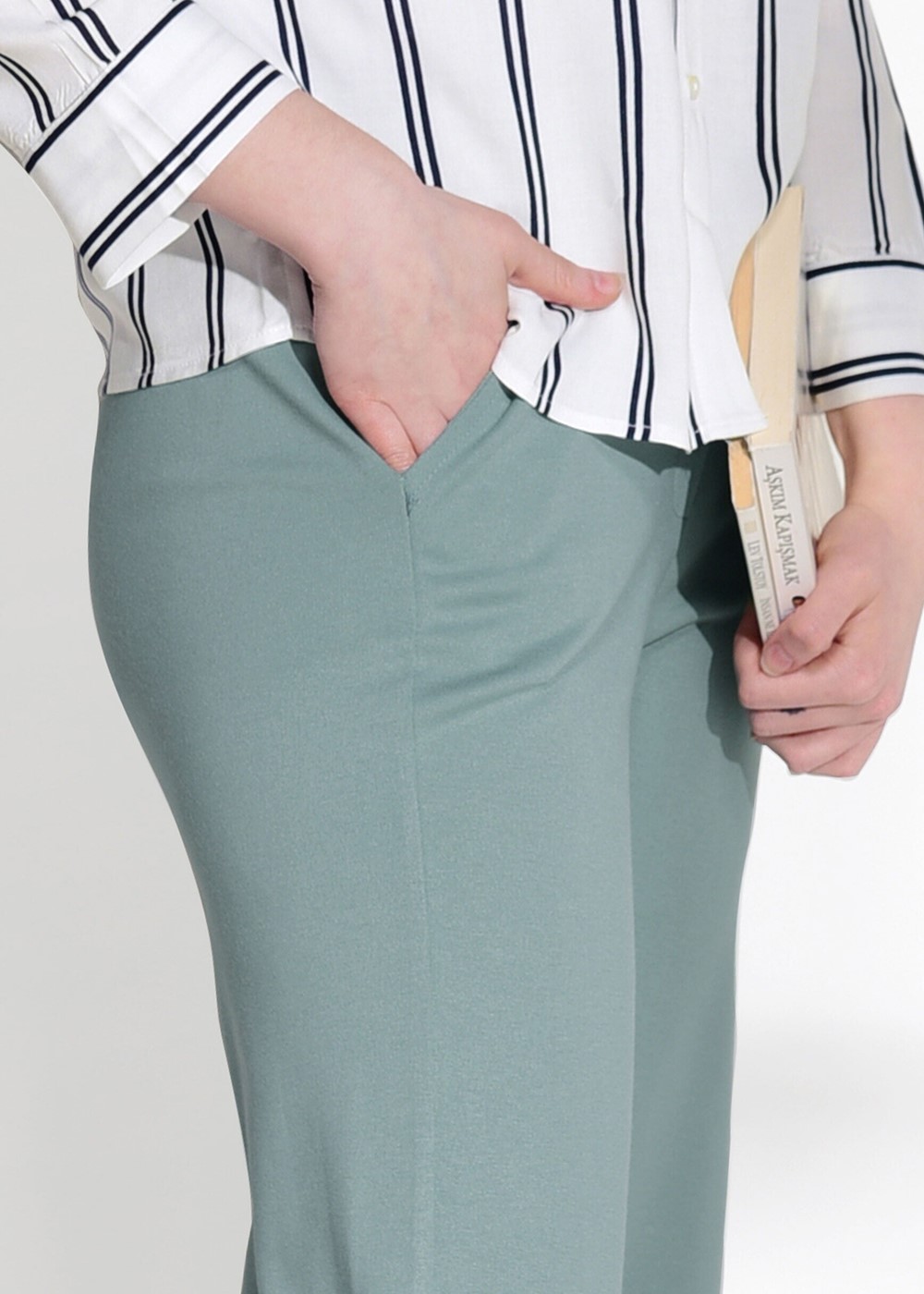 Vêtements hijab VERT T 514 Bsm-Cep Detaylı Pantolon