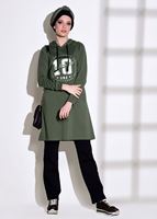 Tesettür giyim HAKİ BASKILI CEP DETAYLI EŞOFMAN TAKIMI 0708 