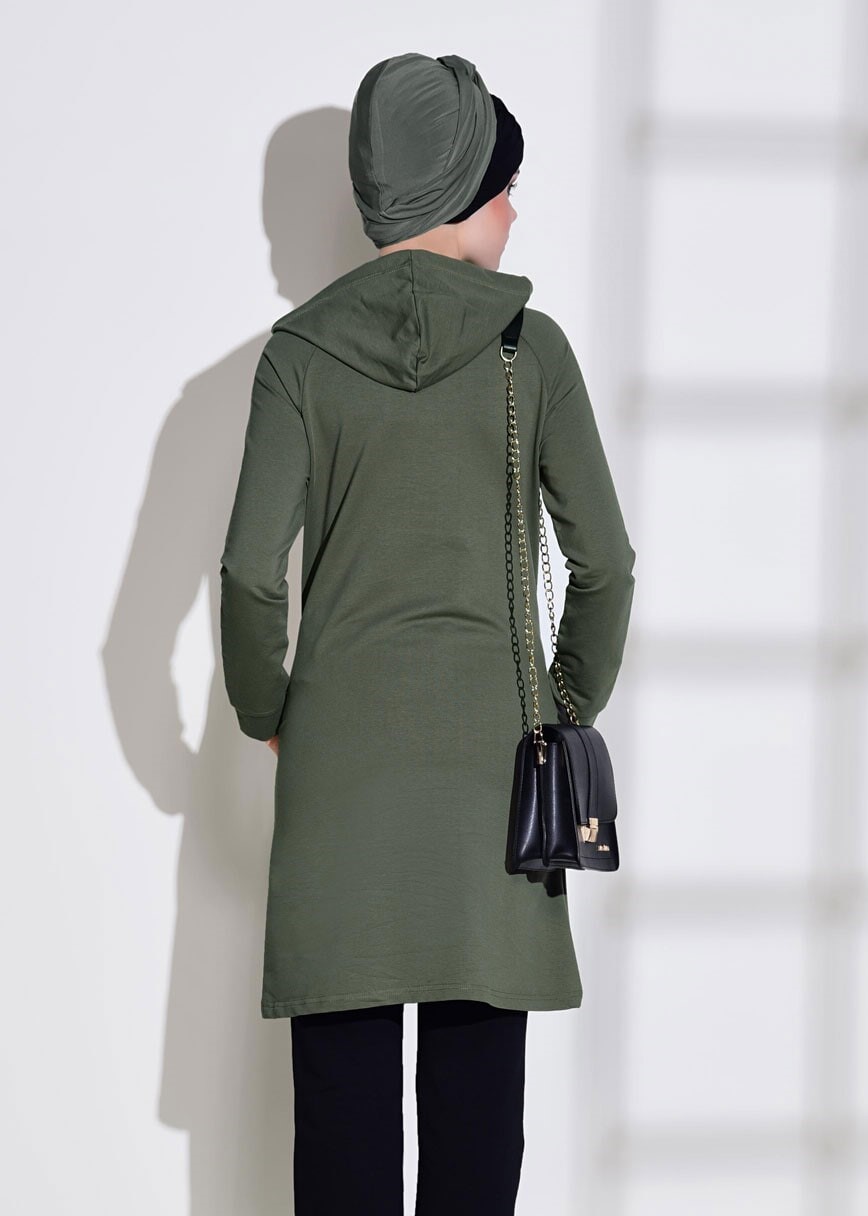 Tesettür giyim HAKİ BASKILI CEP DETAYLI EŞOFMAN TAKIMI 0708 