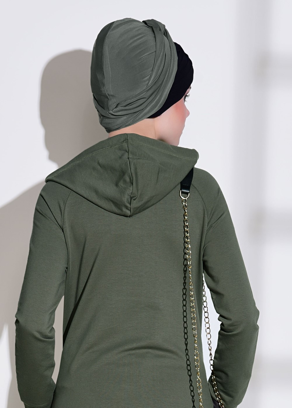 Tesettür giyim HAKİ BASKILI CEP DETAYLI EŞOFMAN TAKIMI 0708 