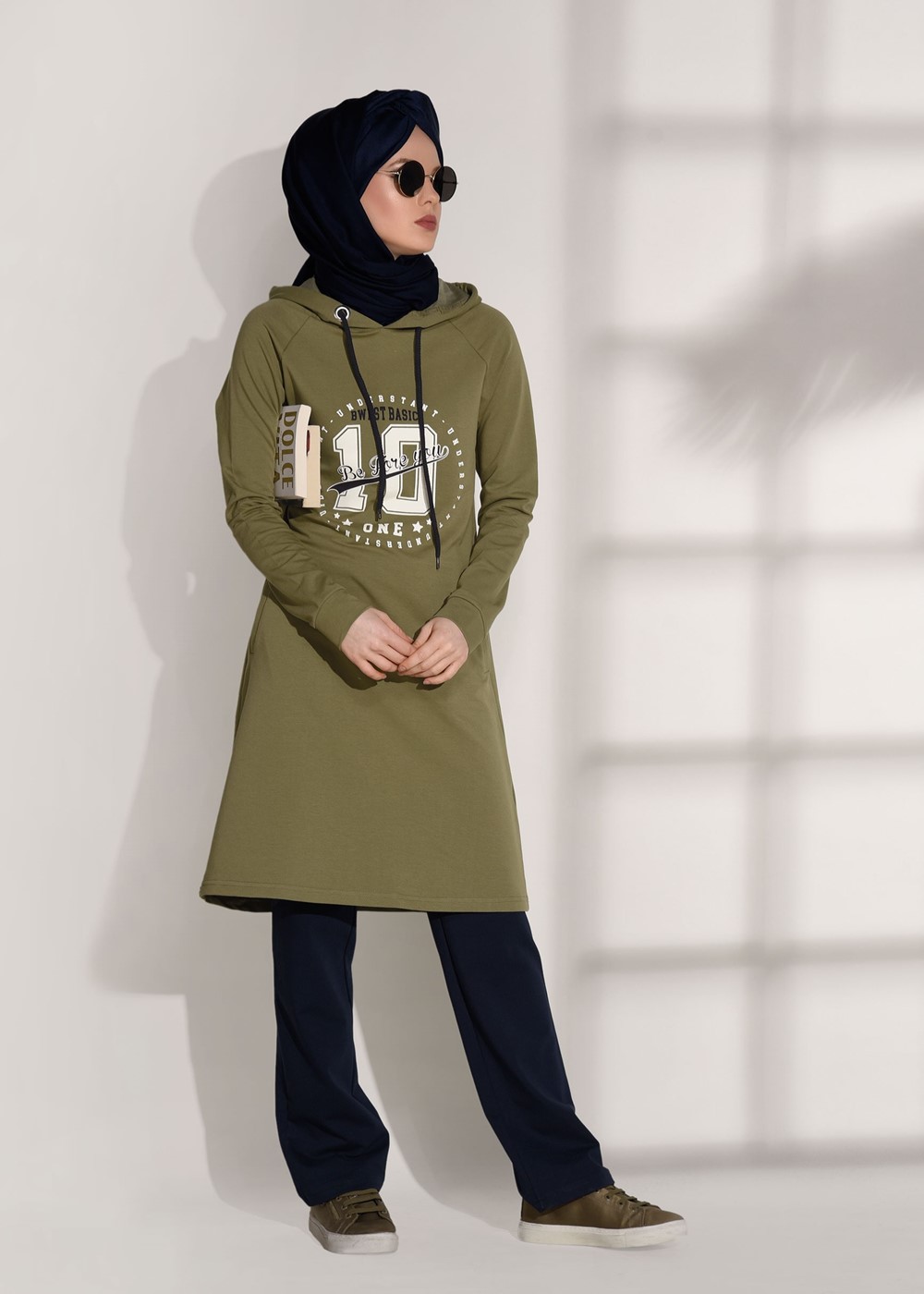 Vêtements hijab VERT SURVÊTEMENT DÉTAILLÉ AVEC POCHES IMPRIMÉES 0708