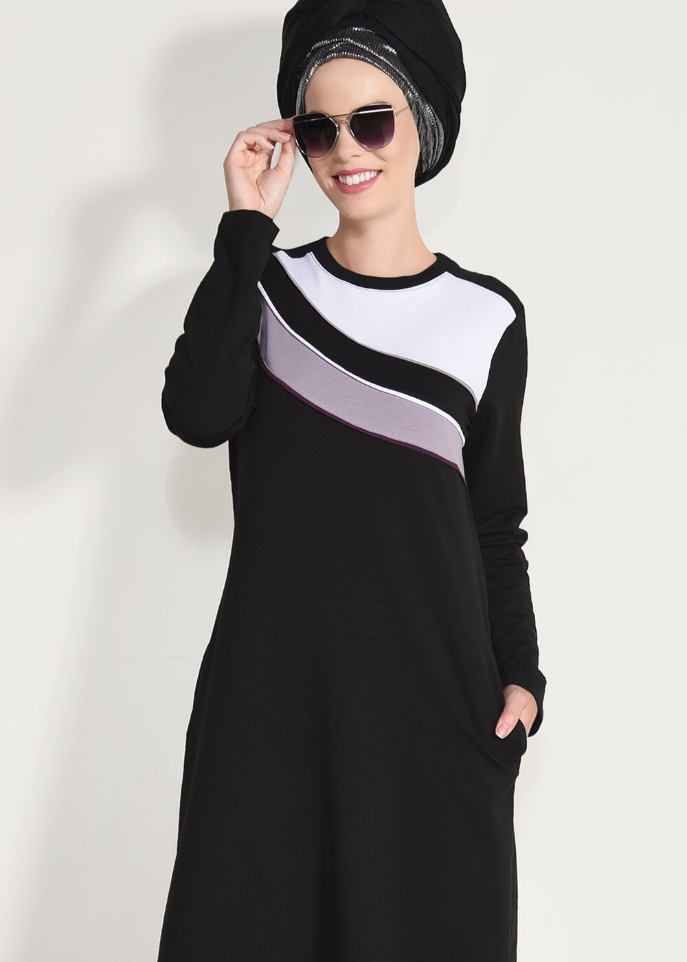 Hijab clothing BLACK STRIPED TRACKSUIT DRESS 0918 
