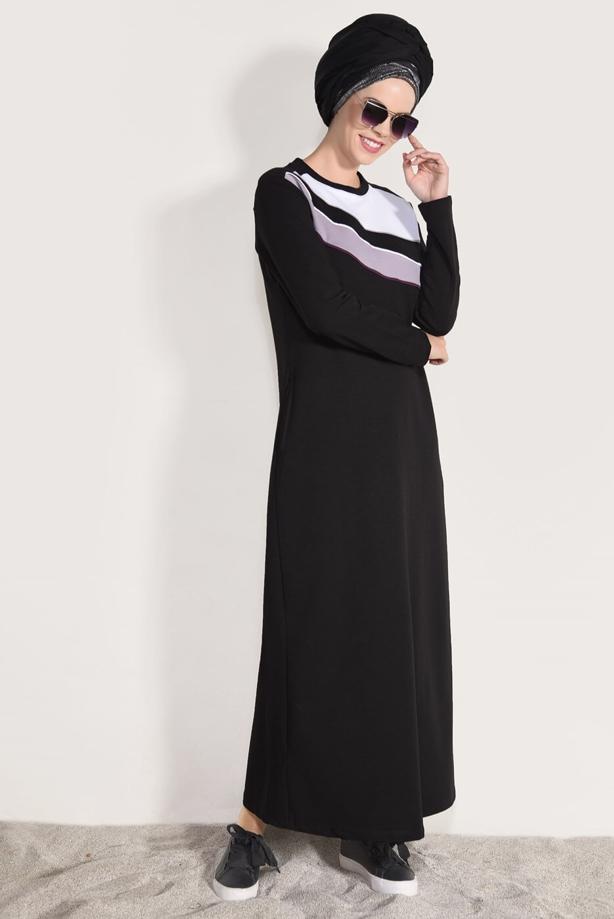 Hijab clothing BLACK STRIPED TRACKSUIT DRESS 0918  - TRENDTESETTÜR