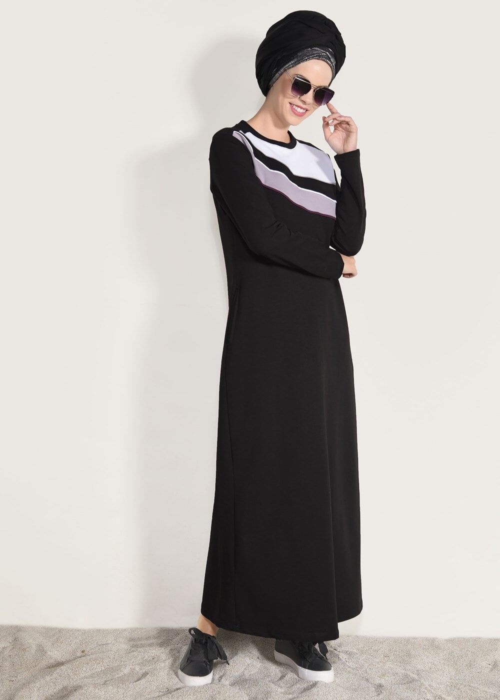 Hijab clothing BLACK STRIPED TRACKSUIT DRESS 0918 