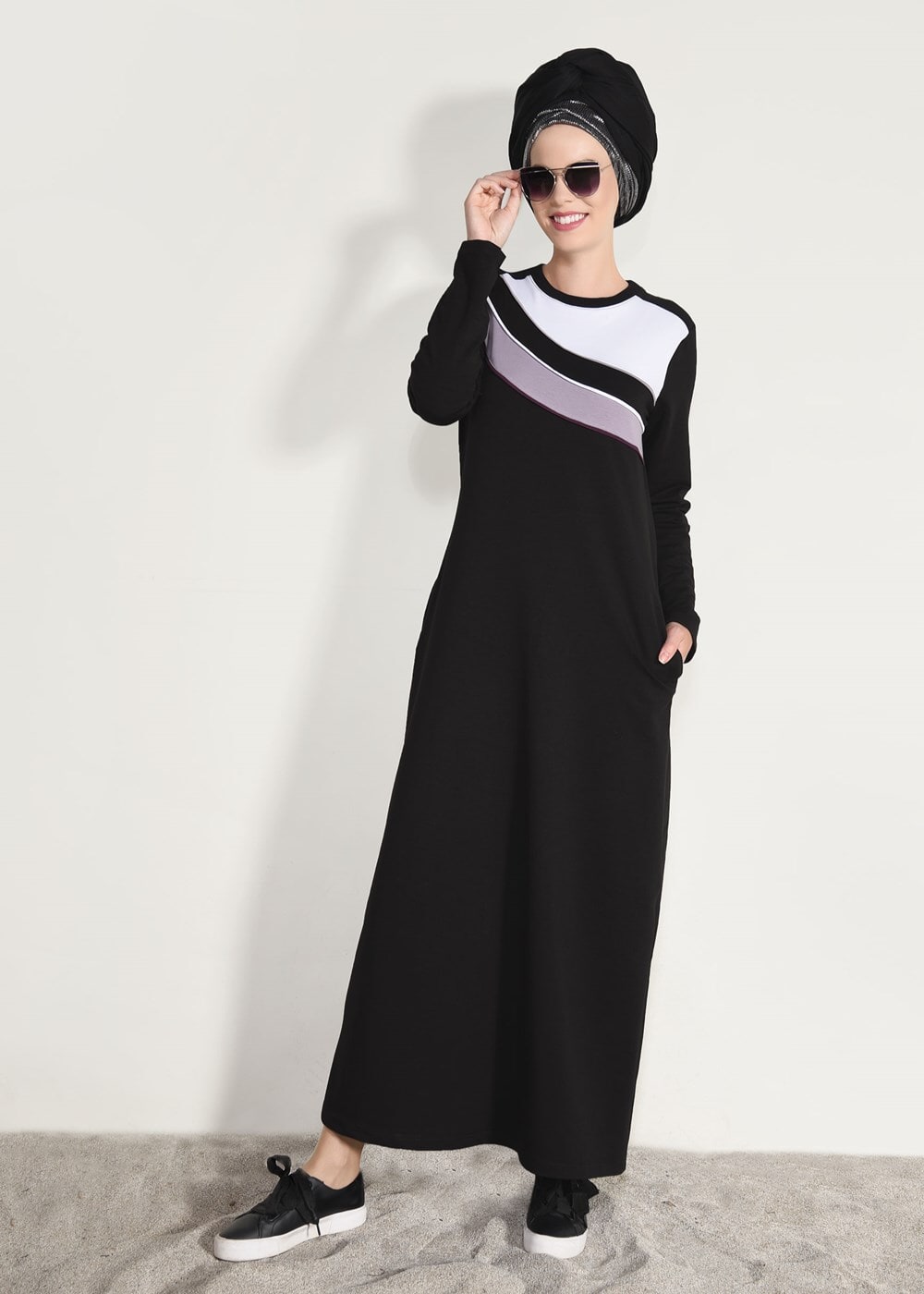 Hijab clothing BLACK STRIPED TRACKSUIT DRESS 0918 