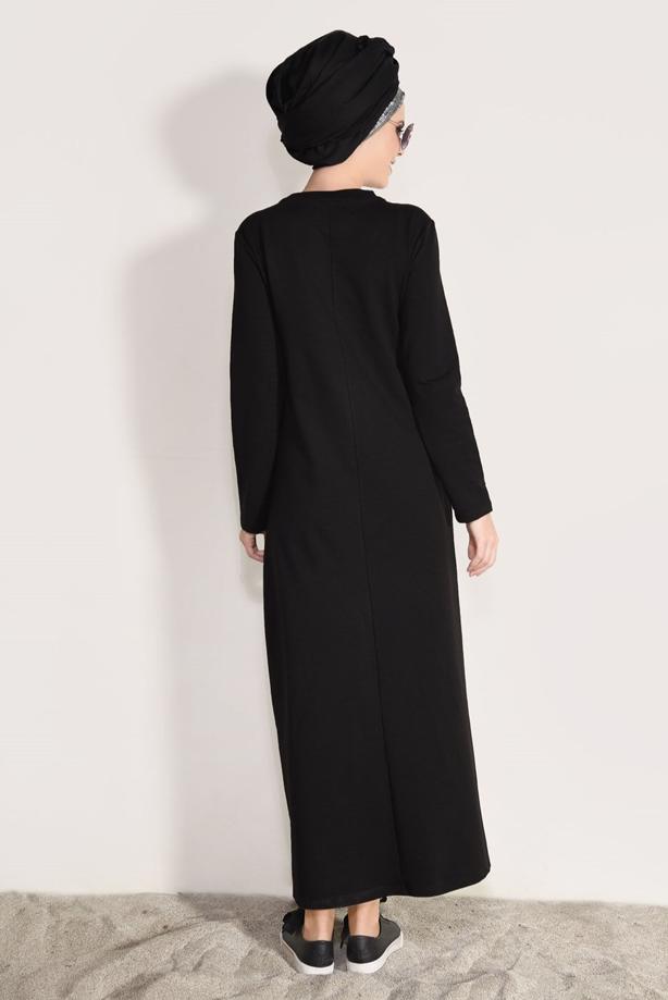 Hijab clothing BLACK STRIPED TRACKSUIT DRESS 0918  - TRENDTESETTÜR