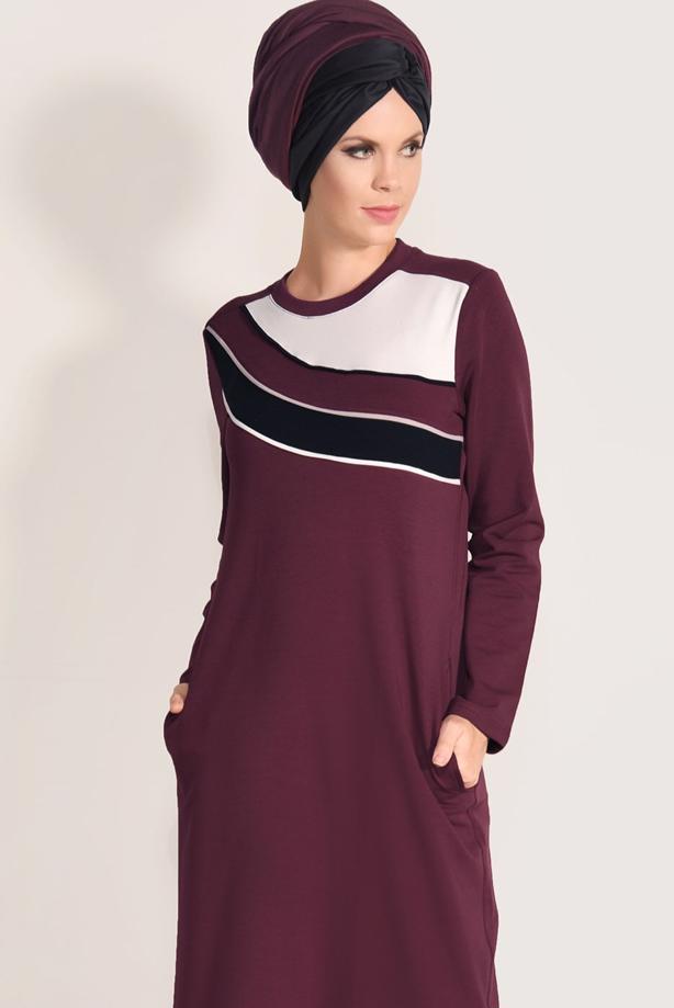 Hijab clothing CLARET RED STRIPED TRACKSUIT DRESS 0918  - TRENDTESETTÜR