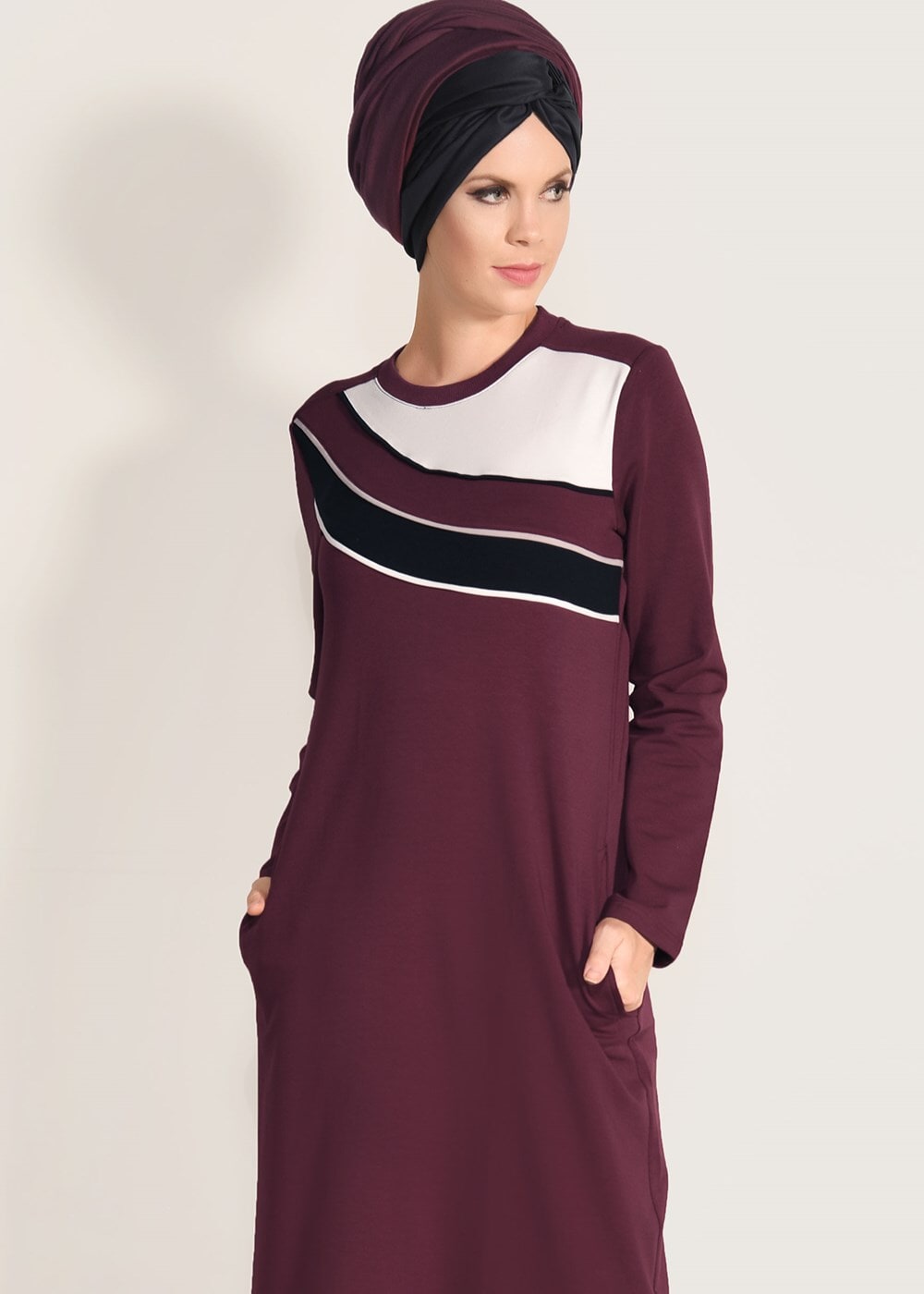 Hijab clothing CLARET RED STRIPED TRACKSUIT DRESS 0918 