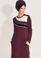 Hijab clothing CLARET RED STRIPED TRACKSUIT DRESS 0918 