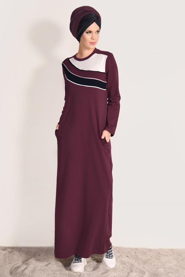 Hijab clothing CLARET RED STRIPED TRACKSUIT DRESS 0918  - TRENDTESETTÜR