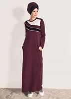 Hijab clothing CLARET RED STRIPED TRACKSUIT DRESS 0918 
