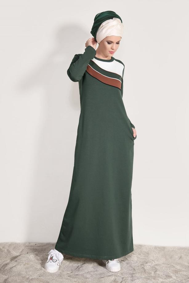 Hijab clothing KHAKI STRIPED TRACKSUIT DRESS 0918  - TRENDTESETTÜR