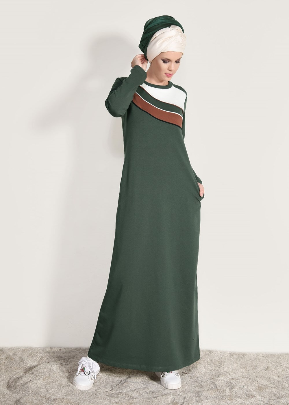 Hijab clothing KHAKI STRIPED TRACKSUIT DRESS 0918 