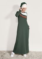 Vêtements hijab KAKI ROBE DE SURVÊTEMENT À RAYURES 0918
