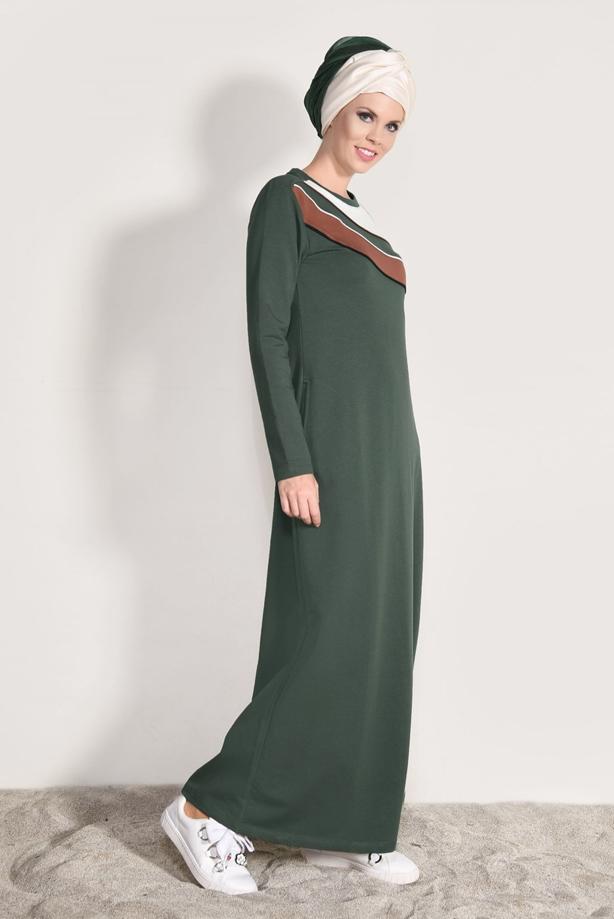 Hijab clothing KHAKI STRIPED TRACKSUIT DRESS 0918  - TRENDTESETTÜR