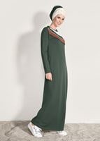 Vêtements hijab KAKI ROBE DE SURVÊTEMENT À RAYURES 0918