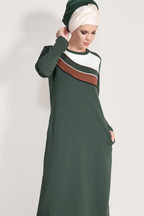 Hijab clothing KHAKI STRIPED TRACKSUIT DRESS 0918  - TRENDTESETTÜR