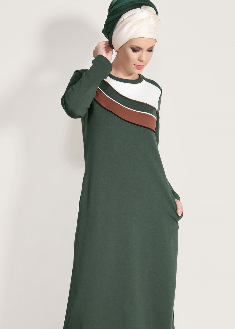 Hijab clothing KHAKI STRIPED TRACKSUIT DRESS 0918 
