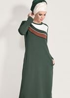 Hijab clothing KHAKI STRIPED TRACKSUIT DRESS 0918 