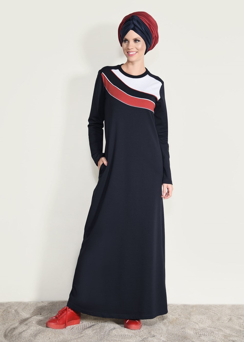 Hijab clothing NAVY BLUE STRIPED TRACKSUIT DRESS 0918 