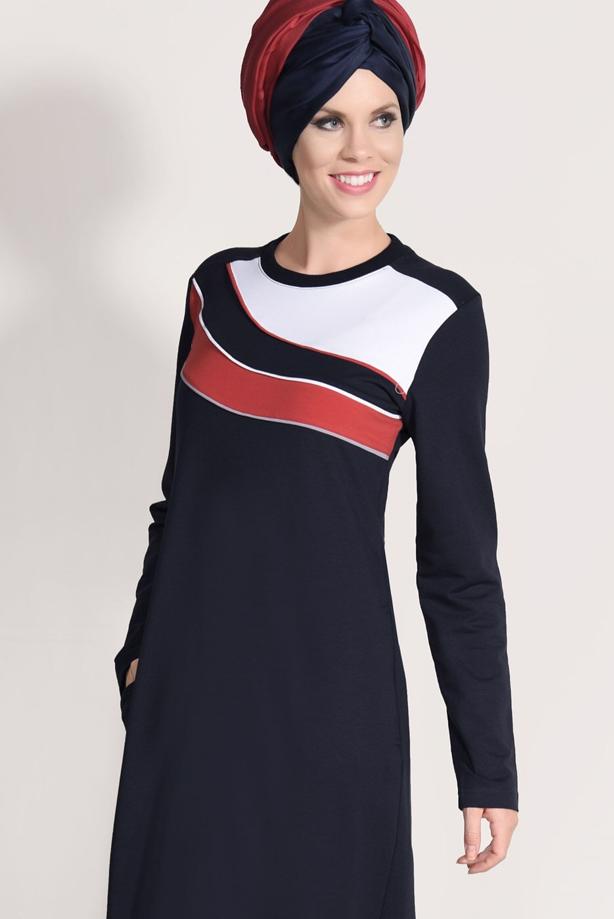 Hijab clothing NAVY BLUE STRIPED TRACKSUIT DRESS 0918  - TRENDTESETTÜR