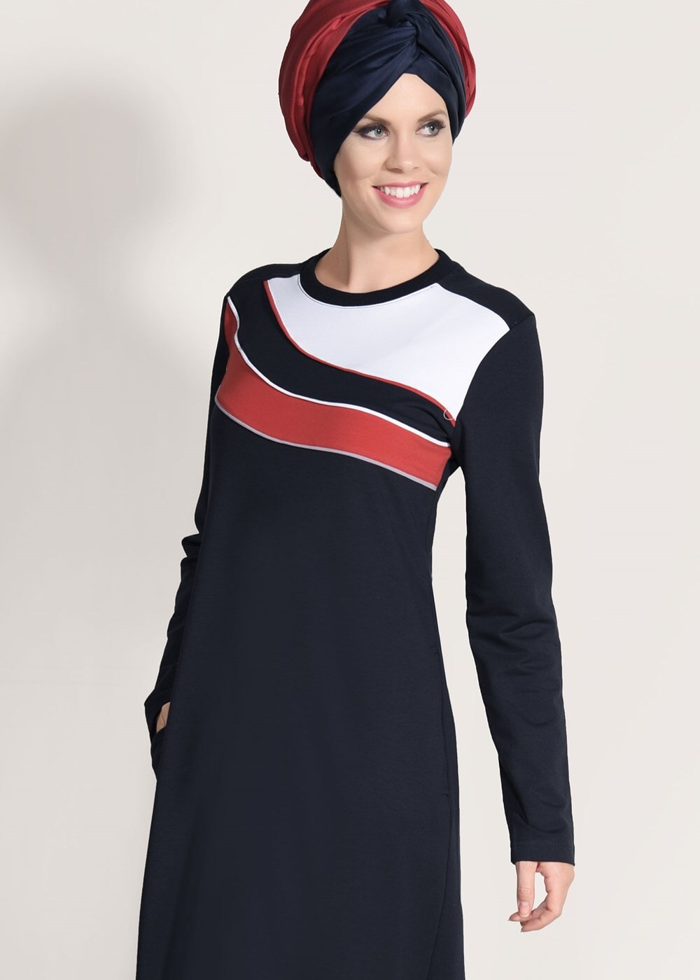 Hijab clothing NAVY BLUE STRIPED TRACKSUIT DRESS 0918 