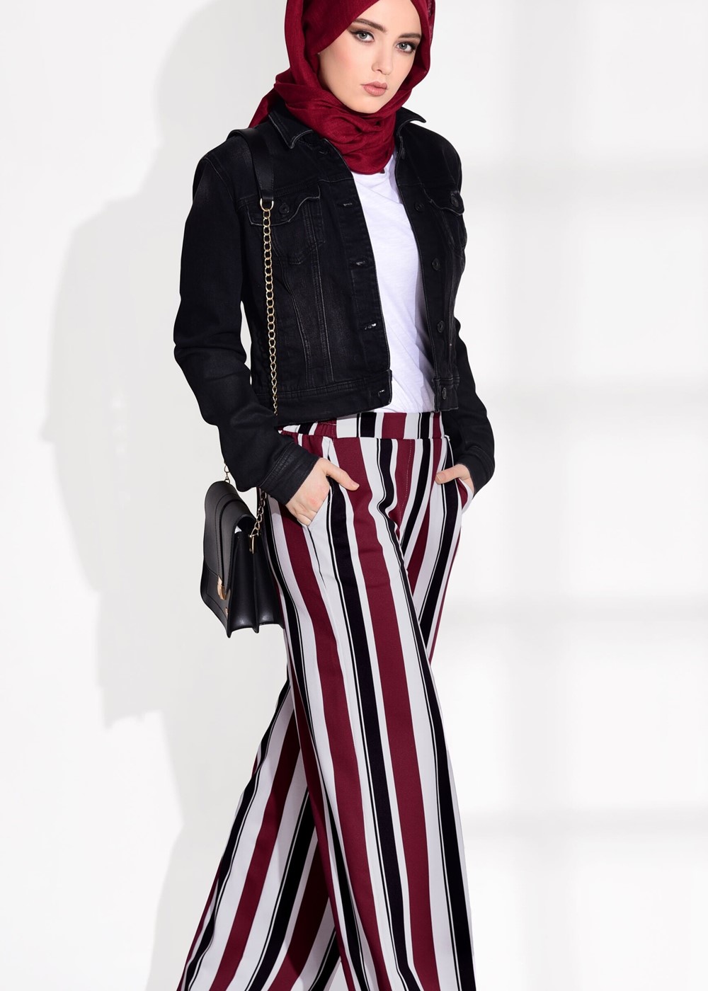 Hijab clothing CLARET RED STRIPED PANTS T 962 