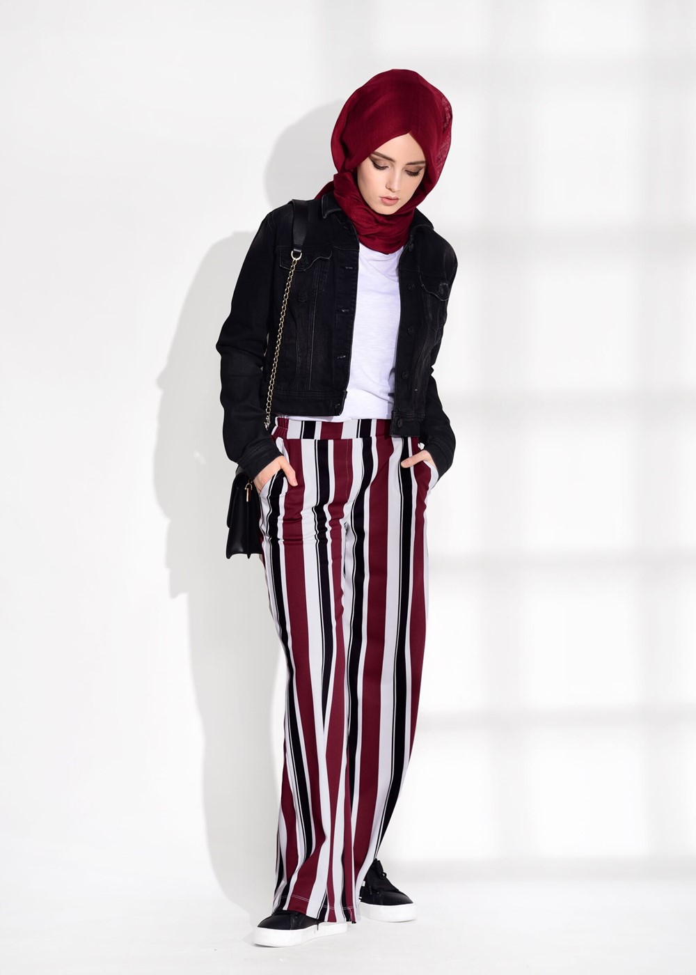 Hijab clothing CLARET RED STRIPED PANTS T 962 