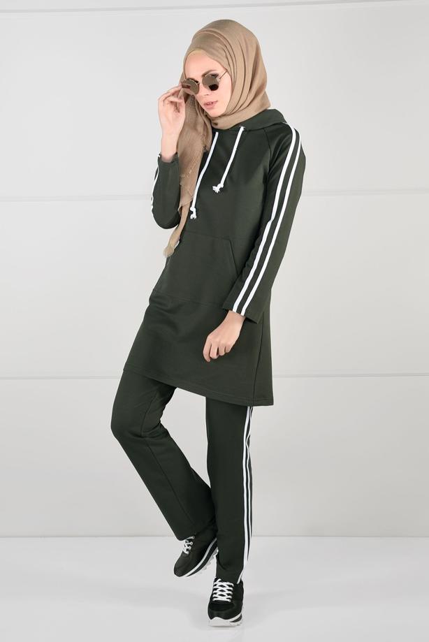 Hijab clothing KHAKI Side Stripe Detailed Tracksuit Pants T 1500  - TRENDTESETTÜR