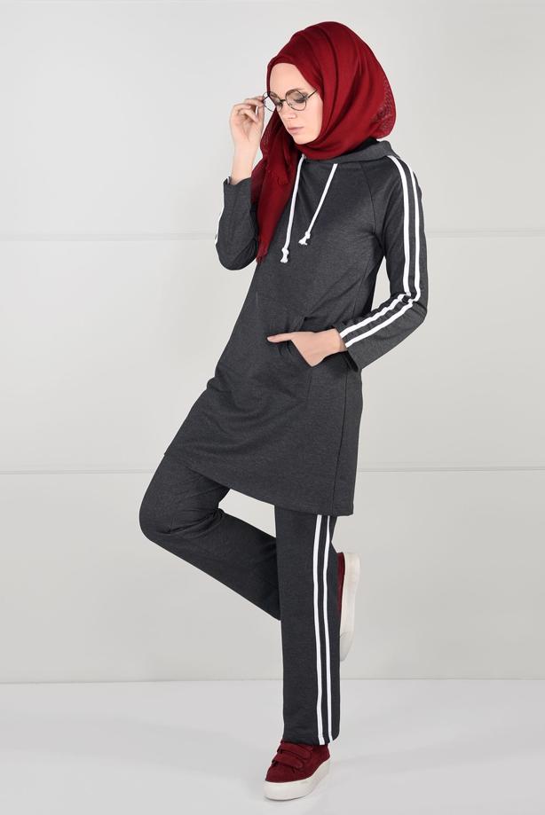 Hijab clothing GREY Side Stripe Detailed Tracksuit Pants T 1500  - TRENDTESETTÜR