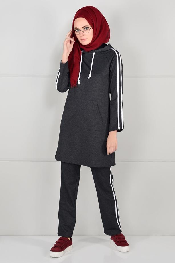 Hijab clothing GREY Side Stripe Detailed Tracksuit Pants T 1500  - TRENDTESETTÜR