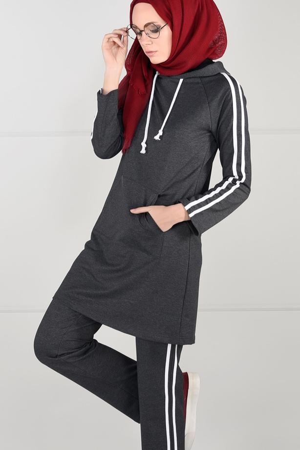 Hijab clothing GREY Side Stripe Detailed Tracksuit Pants T 1500  - TRENDTESETTÜR