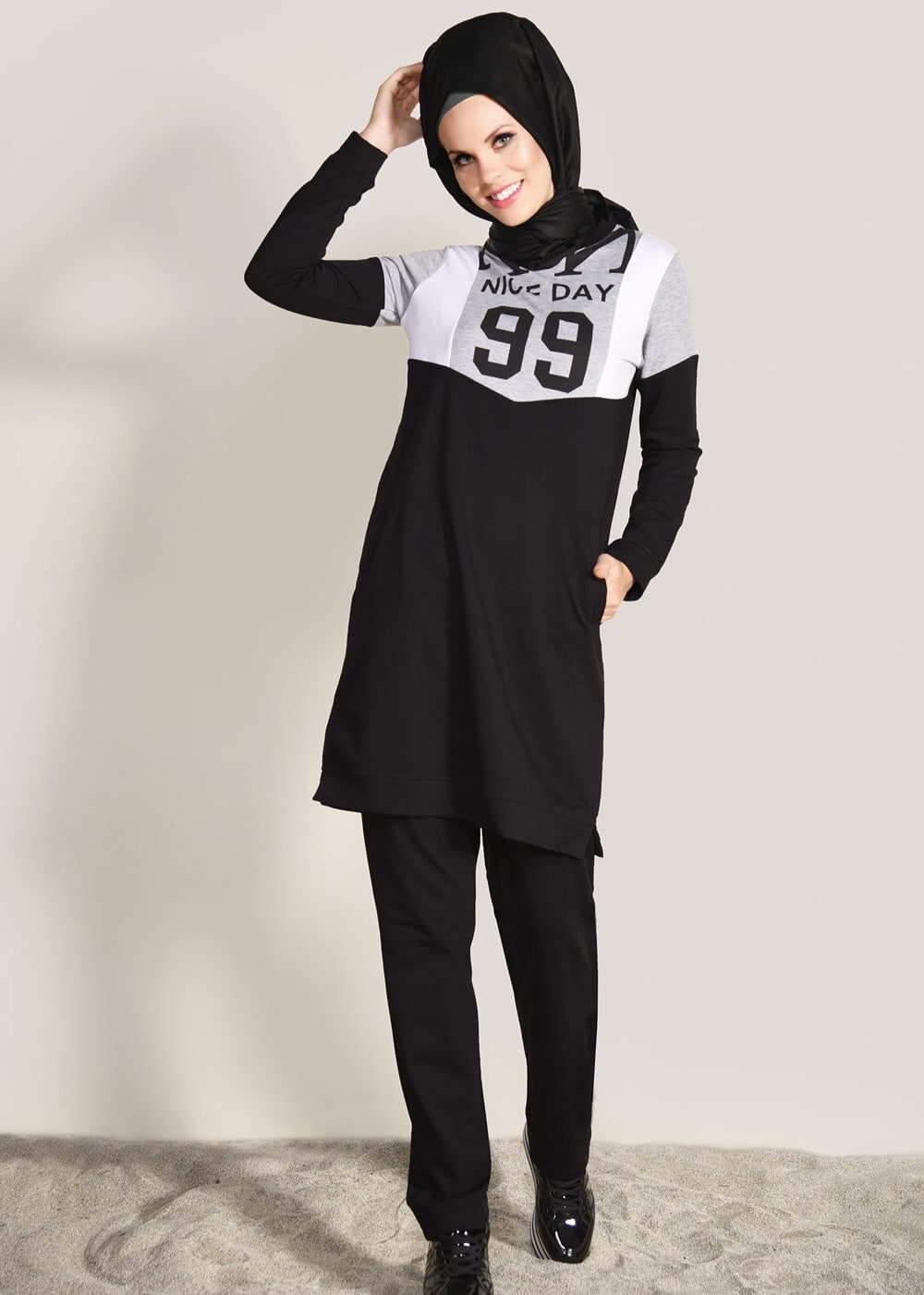 Vêtements hijab NOIR ENSEMBLE SURVÊTEMENT DÉTAIL POCHE 1918