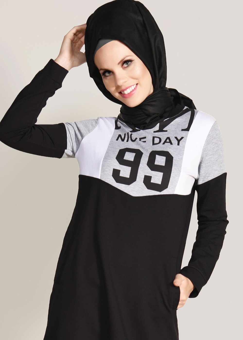 Vêtements hijab NOIR ENSEMBLE SURVÊTEMENT DÉTAIL POCHE 1918