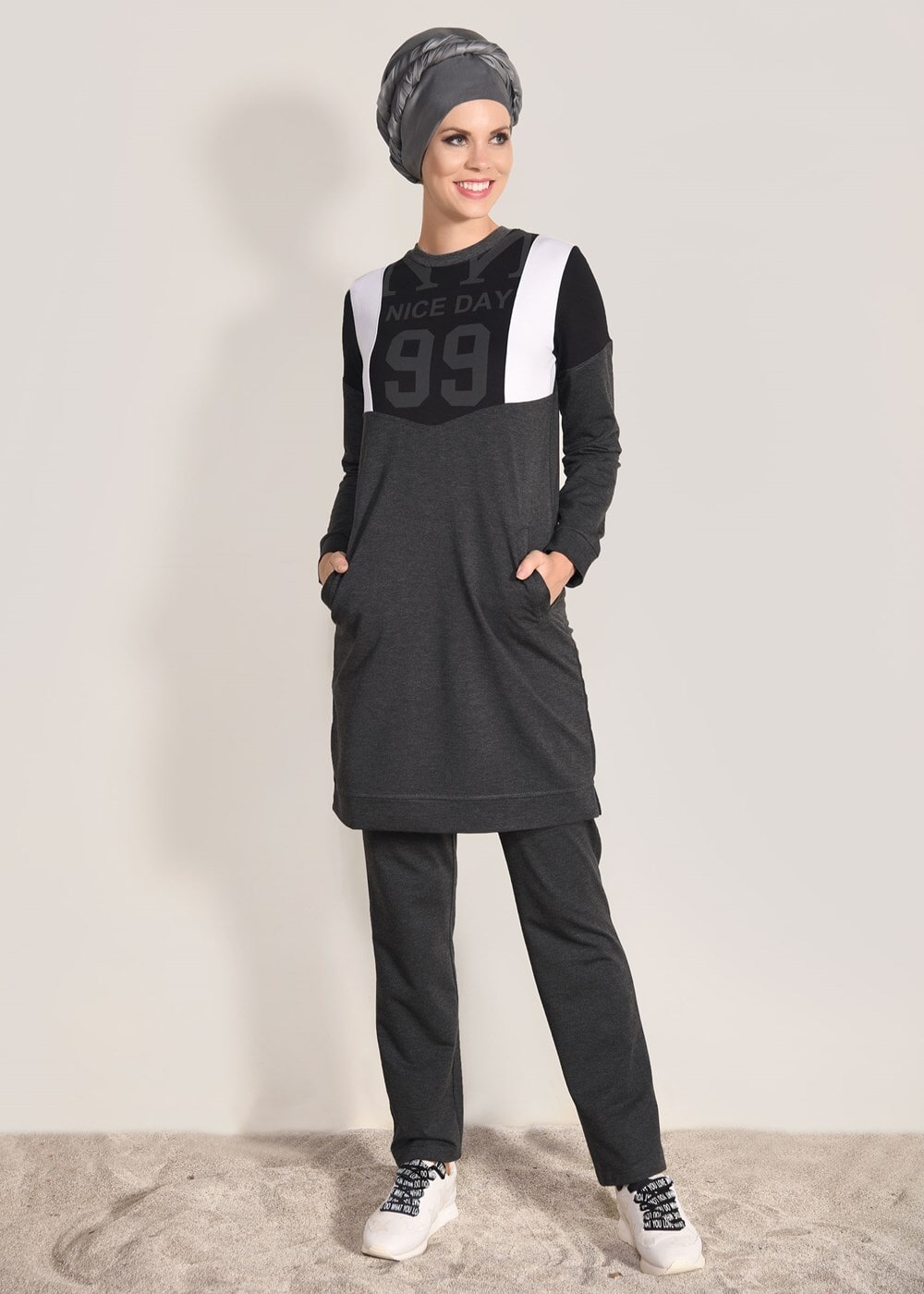 Vêtements hijab GRIS ENSEMBLE SURVÊTEMENT DÉTAIL POCHE 1918