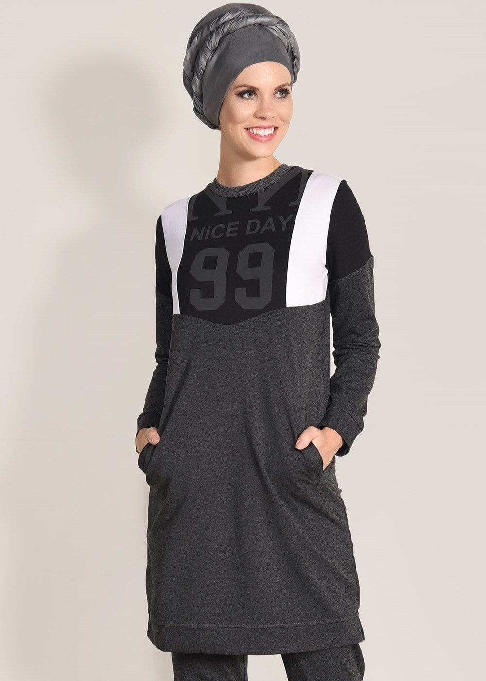 Vêtements hijab GRIS ENSEMBLE SURVÊTEMENT DÉTAIL POCHE 1918