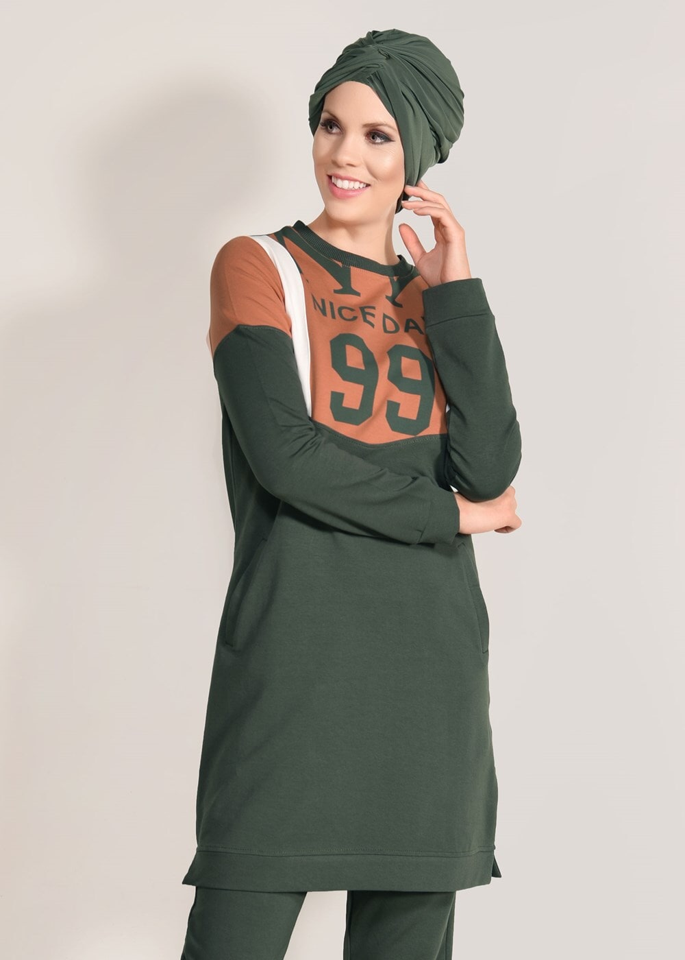 Tesettür giyim HAKİ CEP DETAYLI EŞOFMAN TAKIM 1918 