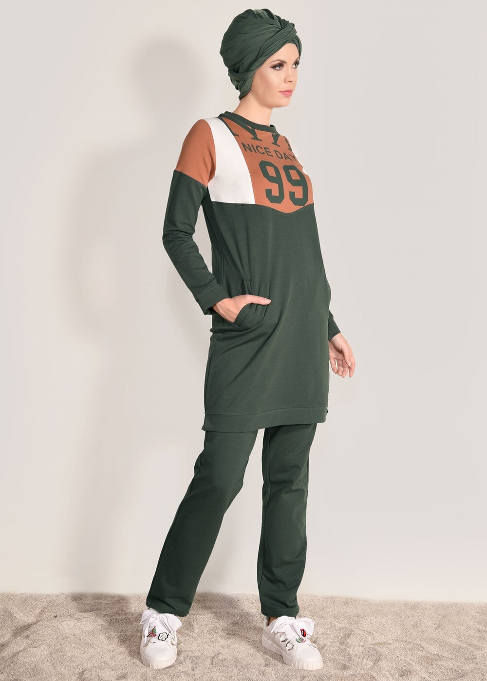 Tesettür giyim HAKİ CEP DETAYLI EŞOFMAN TAKIM 1918 