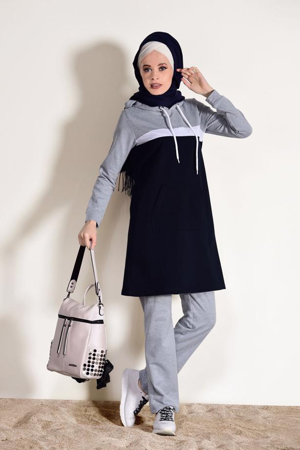 Tesettür giyim  KAPÜŞONLU CEP DETAYLI EŞOFMAN TAKIM 3518  - TRENDTESETTÜR
