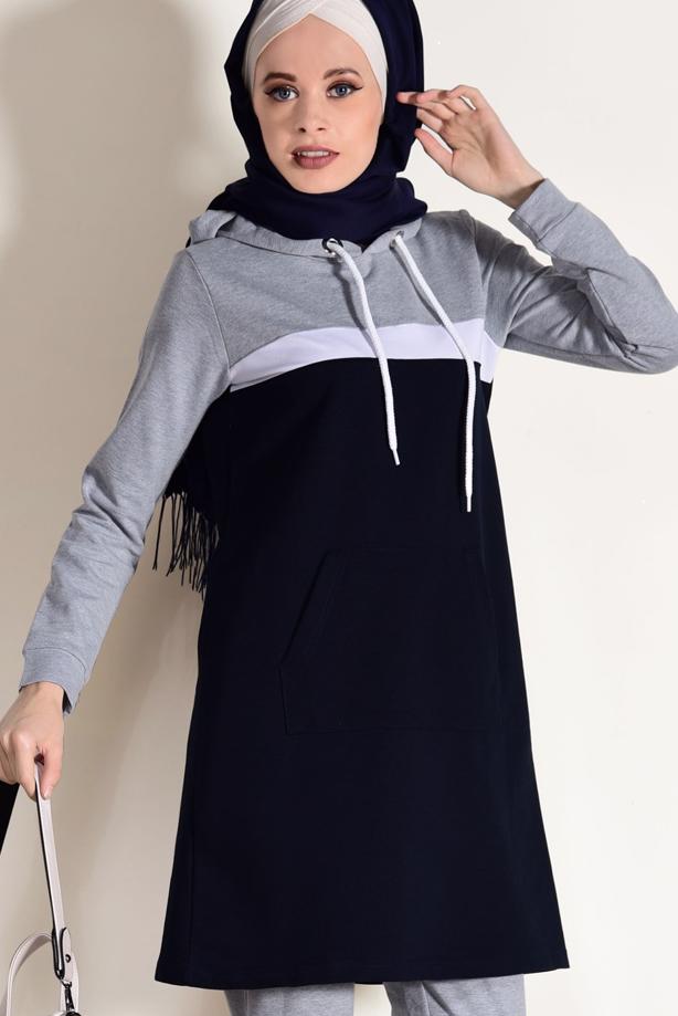 Vêtements hijab  HOODED POCKET DETAIL TRACKSUIT SET 3518  - TRENDTESETTÜR