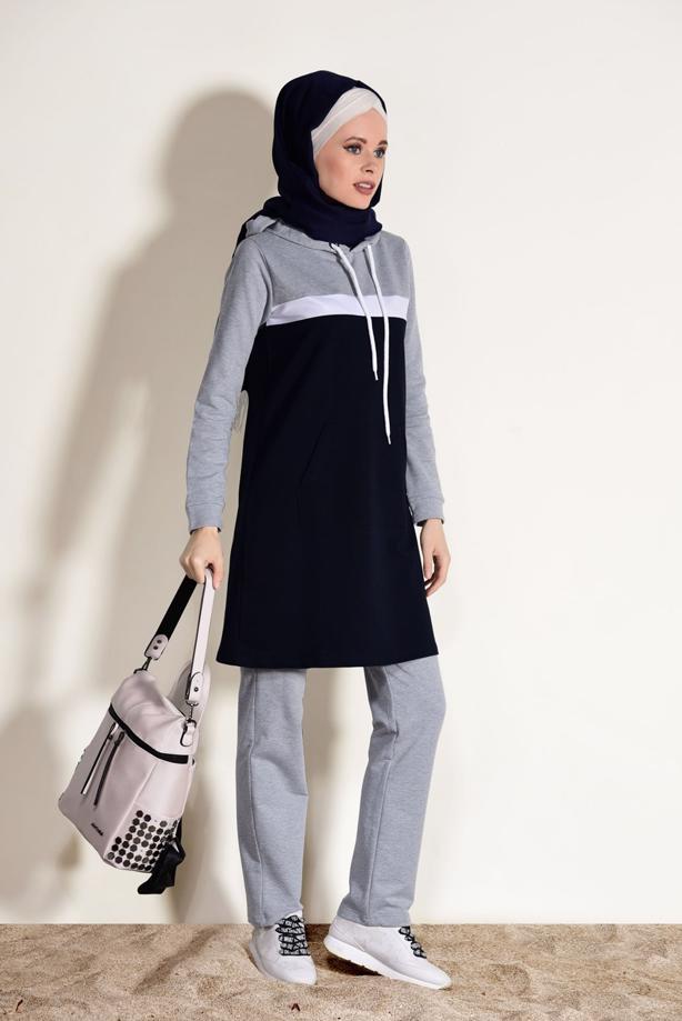 Vêtements hijab  HOODED POCKET DETAIL TRACKSUIT SET 3518  - TRENDTESETTÜR