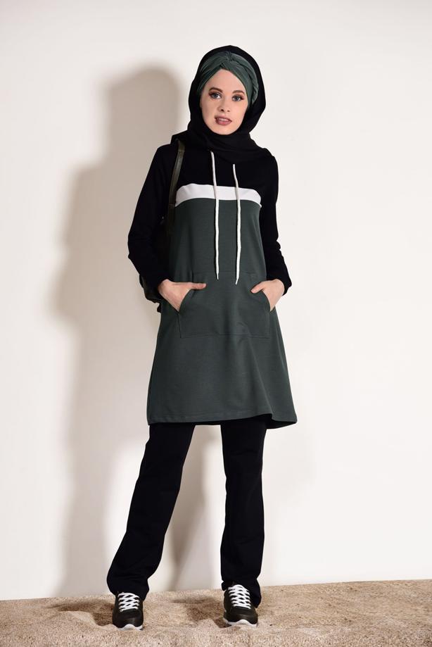 Vêtements hijab  HOODED POCKET DETAIL TRACKSUIT SET 3518  - TRENDTESETTÜR