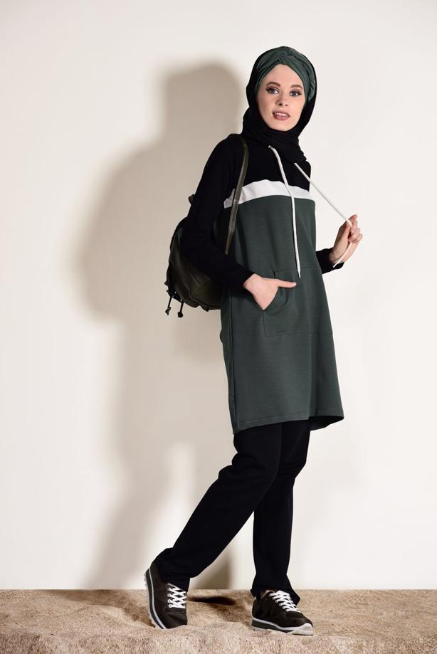 Vêtements hijab  HOODED POCKET DETAIL TRACKSUIT SET 3518  - TRENDTESETTÜR