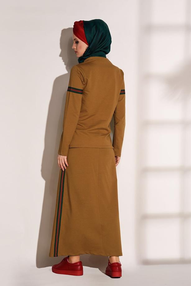 Vêtements hijab  STRIPED SKIRTED TRACKSUIT SET 3708  - TRENDTESETTÜR