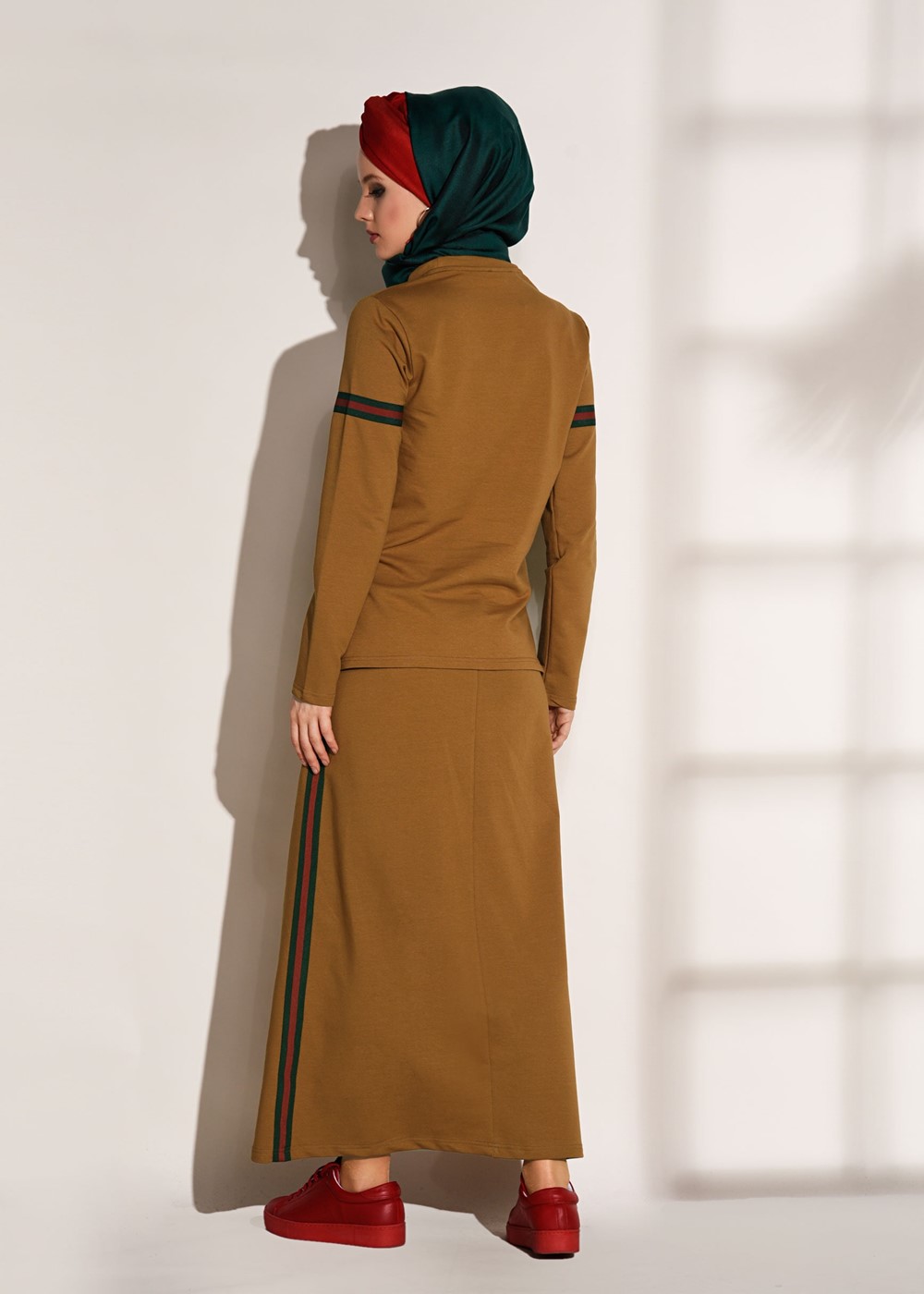 Vêtements hijab ORANGE SURVÊTEMENT JUPE DÉTAILLÉE À BANDES 3708