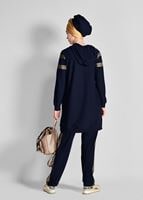 Tesettür giyim SİYAH KAPÜŞONLU ÇİZGİ DETAYLI EŞOFMAN TAKIMI 4618