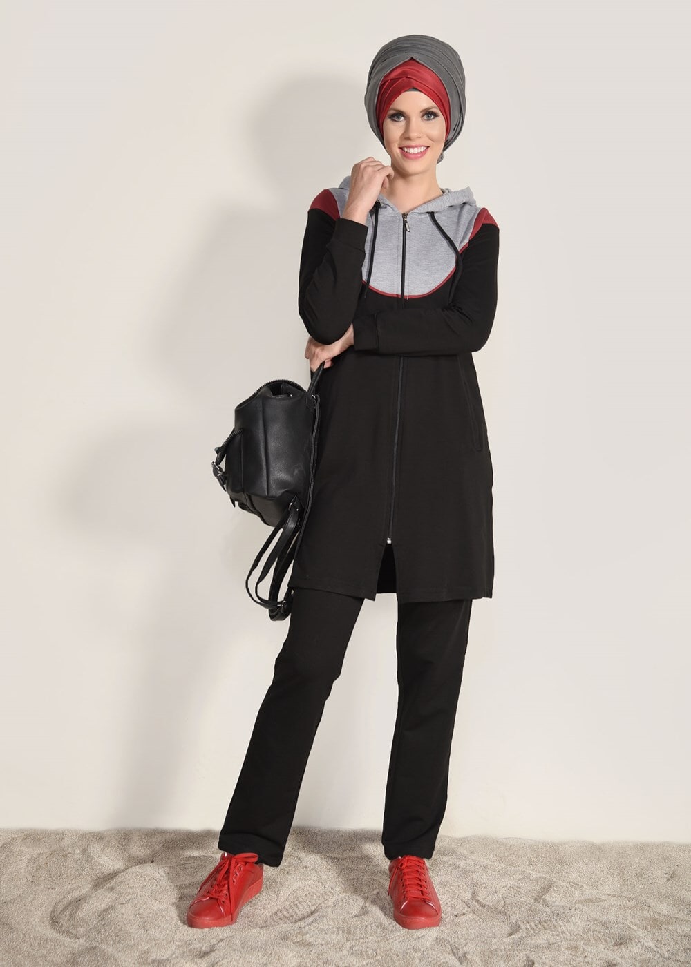 Vêtements hijab NOIR SURVÊTEMENT ZIPPÉ 2 PIÈCES T 6918 